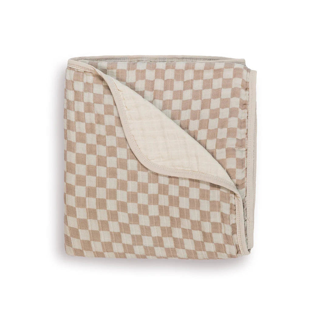 Itzy Muslin Blanket Toast Checkerboard