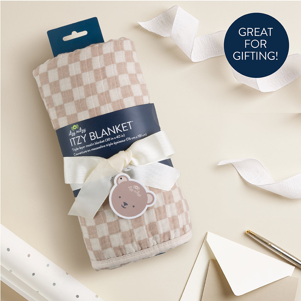 Itzy Muslin Blanket Toast Checkerboard