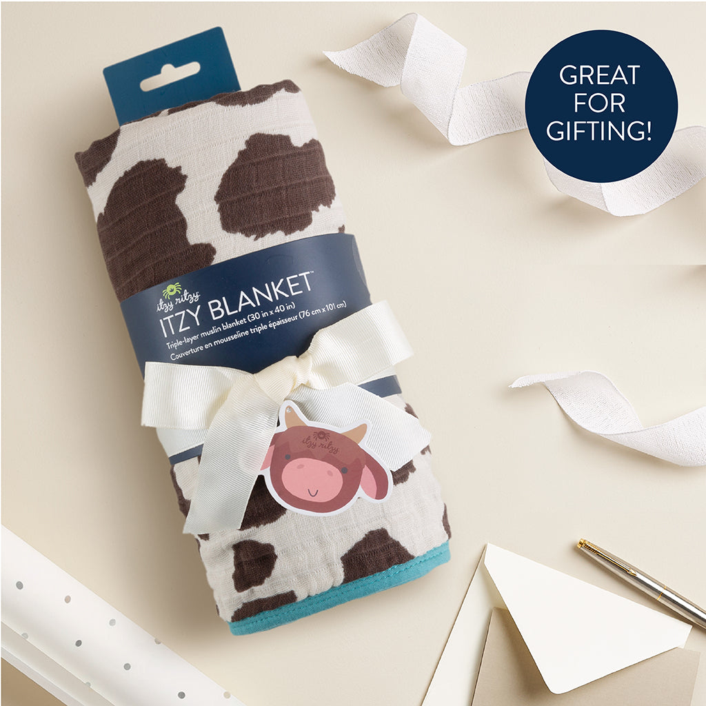 Itzy Muslin Blanket Cow Print