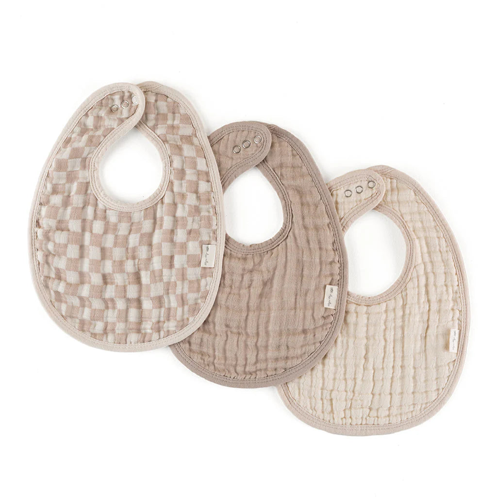 Itzy Muslin Bibs Taupe Checkerboard