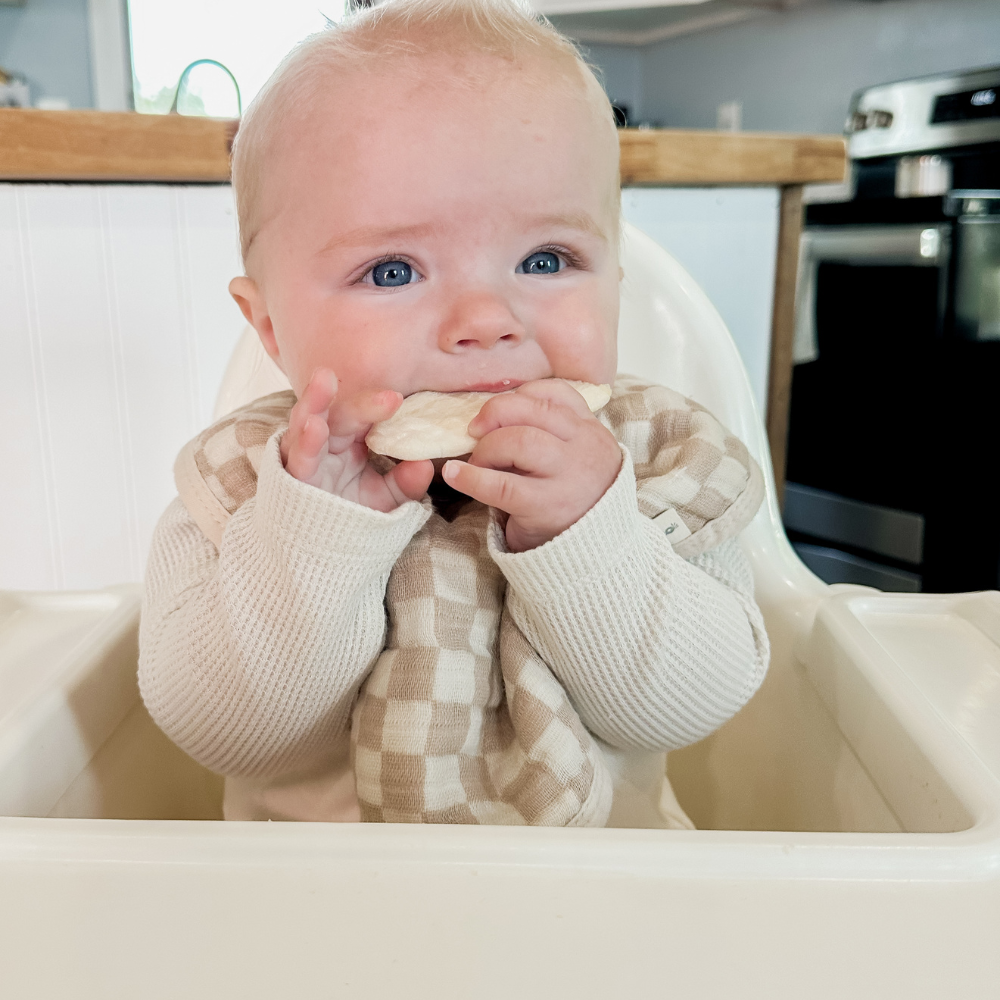 Itzy Muslin Bibs Taupe Checkerboard