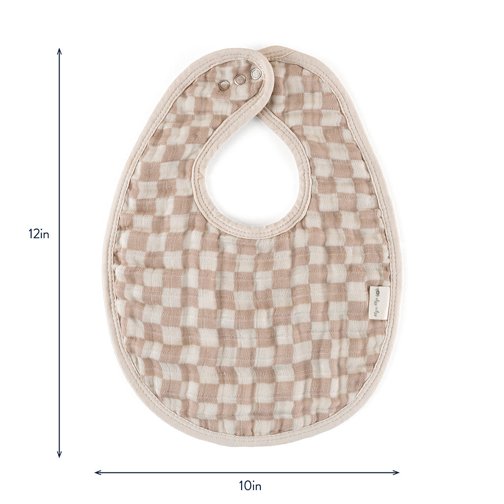 Itzy Muslin Bibs Taupe Checkerboard