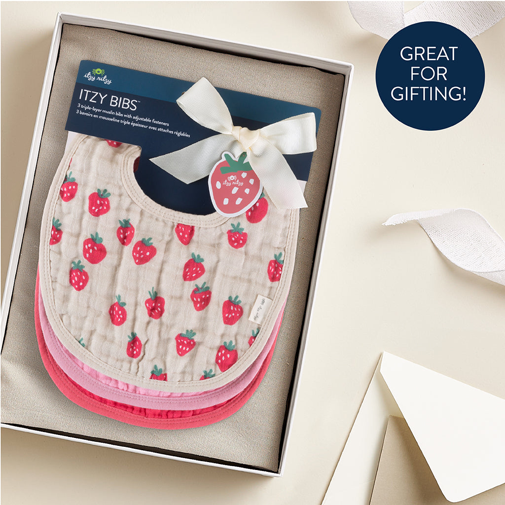 Itzy Muslin Bibs Strawberries and Cream